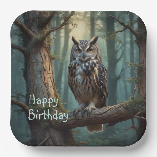 Owl in Magical Forest Paper Plate (Front)