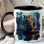 Owl in Moonlit Forest Reflection Mug<br><div class="desc">Embrace the mystique of the night with the Owl in Moonlit Forest Reflection Mug. This enchanting mug features a majestic owl perched on a branch in a moonlit forest, with the serene landscape beautifully reflected in a tranquil lake. Customised with your name, it adds a personal and unique touch. Perfect...</div>