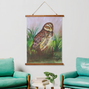 Owl in nature watercolor art hanging tapestry