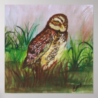Owl in nature watercolor wallpaper decor art