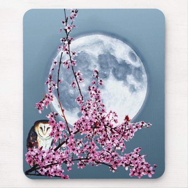 Owl in Plum Tree Mouse Mat (Front)