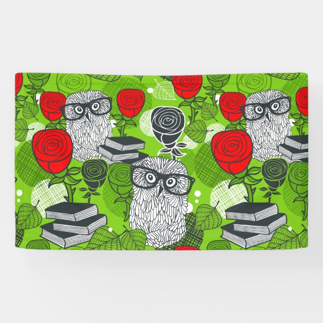 Owl in red roses banner (Horizontal)