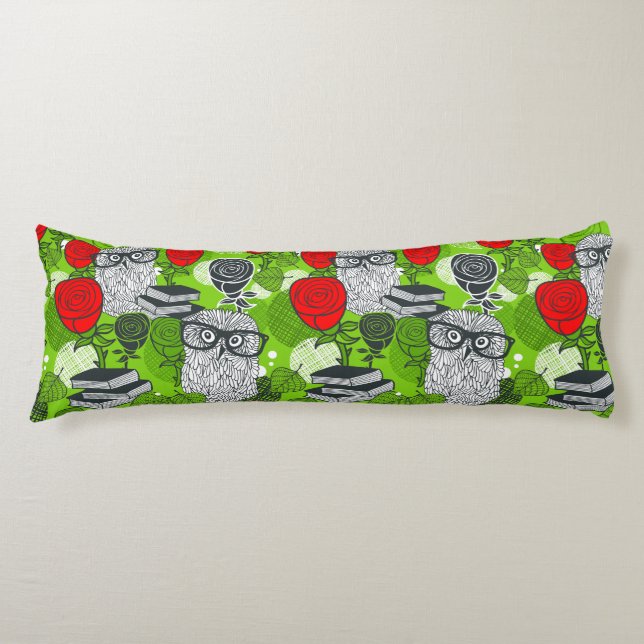 Owl in red roses body cushion (Front)