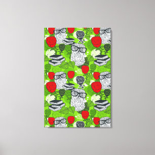 Owl in red roses canvas print