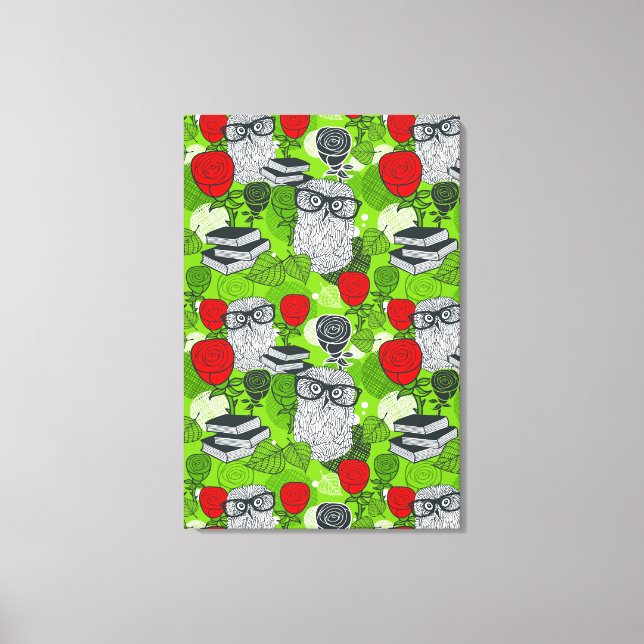 Owl in red roses canvas print (Front)