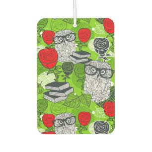 Owl in red roses car air freshener