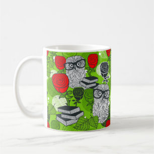 Owl in red roses coffee mug