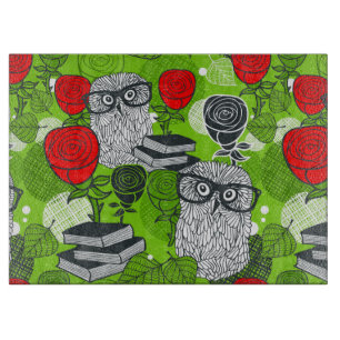 Owl in red roses cutting board