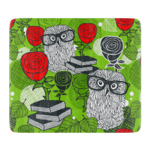 Owl in red roses cutting board