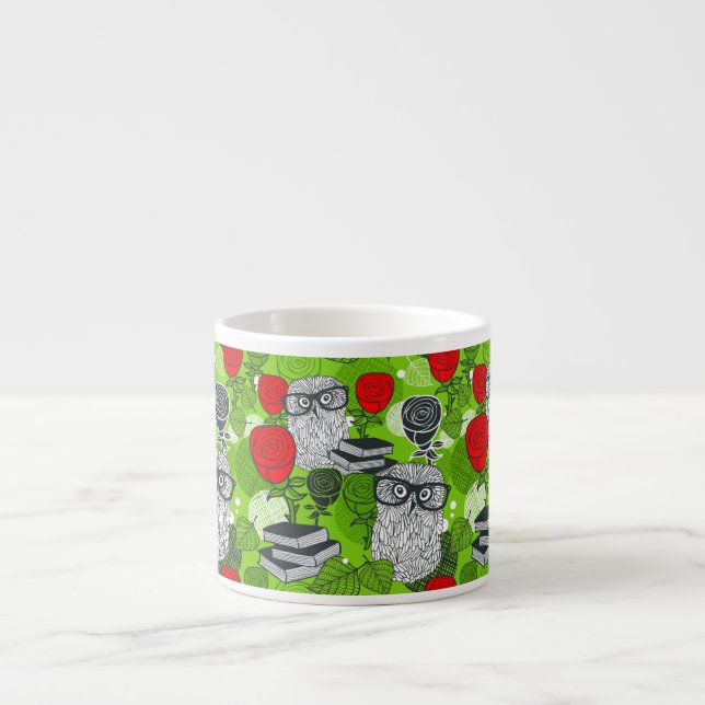 Owl in red roses espresso cup (Front)