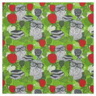 Owl in red roses fabric