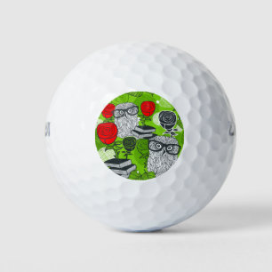 Owl in red roses golf balls
