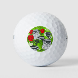 Owl in red roses golf balls