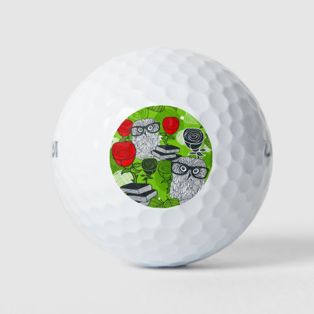 Owl in red roses golf balls (Front)