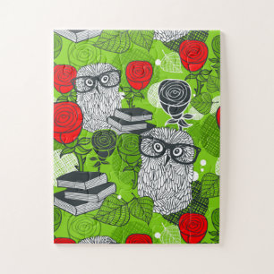 Owl in red roses jigsaw puzzle