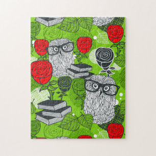 Owl in red roses jigsaw puzzle