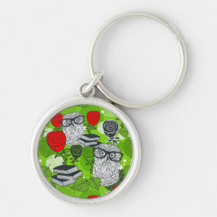 Owl in red roses key ring