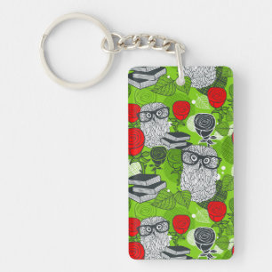 Owl in red roses key ring