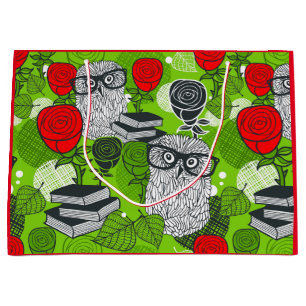 Owl in red roses large gift bag