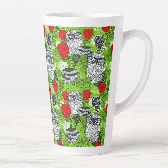 Owl in red roses latte mug (Right)