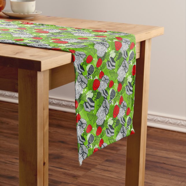 Owl in red roses long table runner (In Situ)