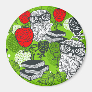 Owl in red roses magnet