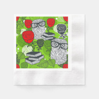 Owl in red roses napkin