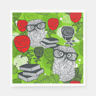 Owl in red roses napkin