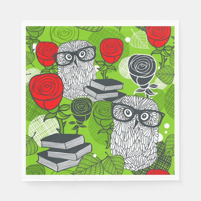 Owl in red roses napkin (Front)