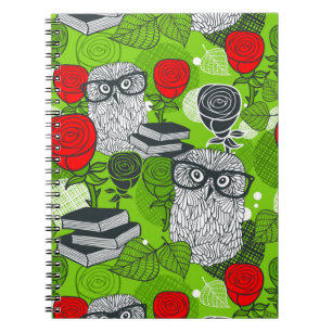 Owl in red roses notebook