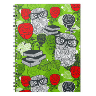 Owl in red roses notebook