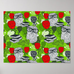 Owl in red roses poster