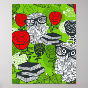 Owl in red roses poster
