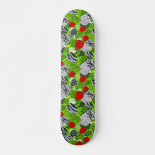 Owl in red roses skateboard