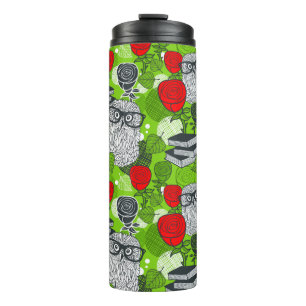 Owl in red roses thermal tumbler