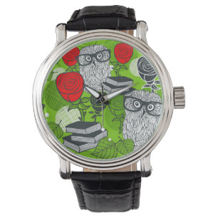 Owl in red roses watch