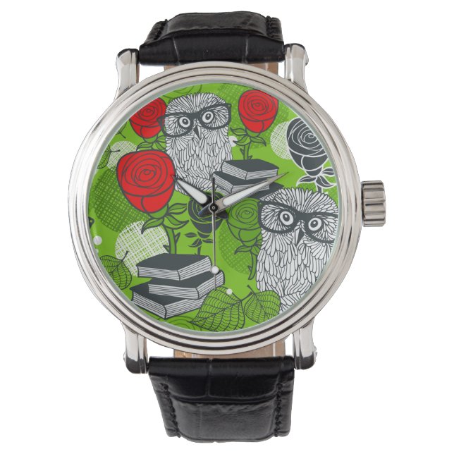 Owl in red roses watch (Front)