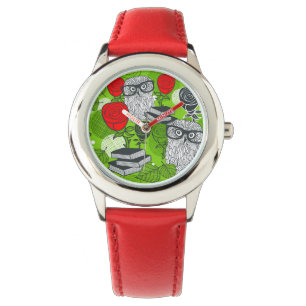 Owl in red roses watch