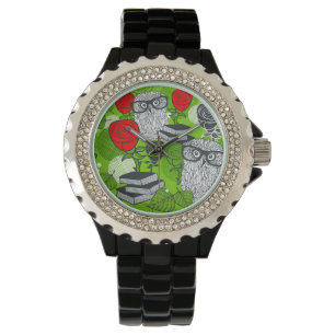 Owl in red roses watch