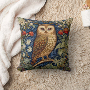 Owl in the garden William Morris style Cushion