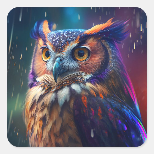 Owl in the Rain Vivid Art Sticker (Front)