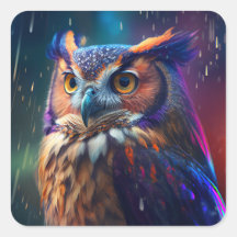 Owl in the Rain Vivid Art Sticker
