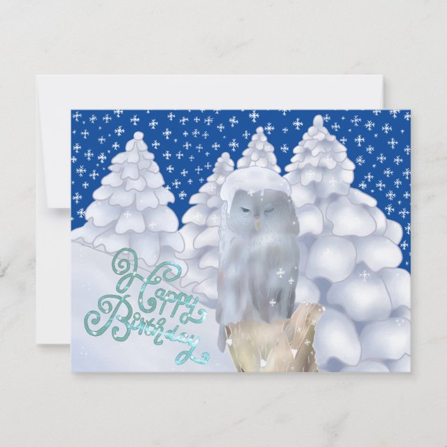 owl in the snow holiday card (Front)