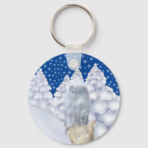owl in the snow key ring
