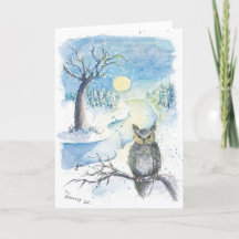 Owl in the snow Winter folded card