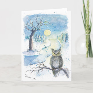 Owl in the snow Winter folded card
