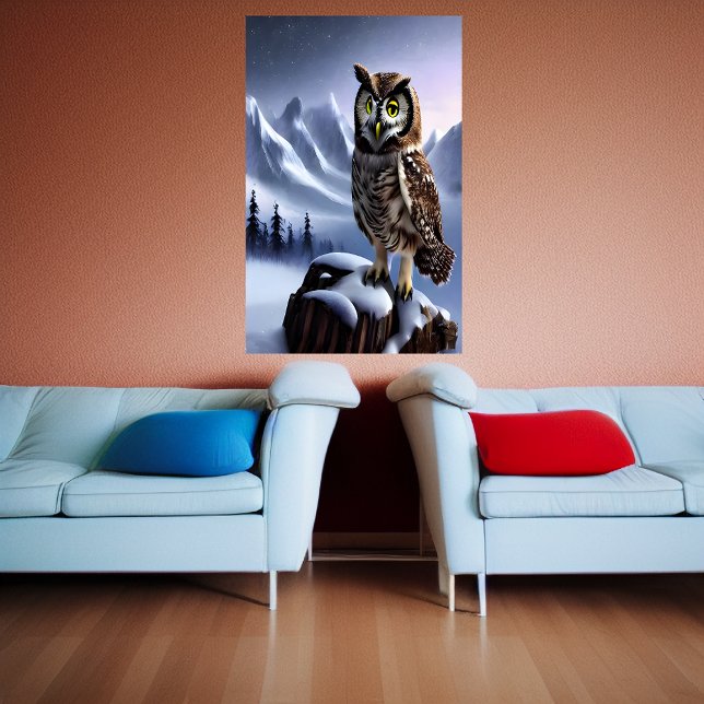 Owl in the snowy mountain | AI Art  Poster (Creator Uploaded)