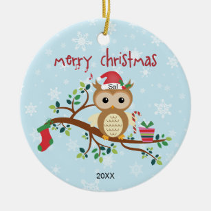 Owl In the Tree Christmas Ceramic Tree Decoration