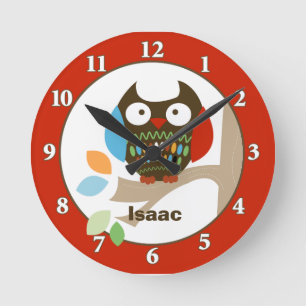 Owl in Tree Tops Personalised Wall Clock - Red