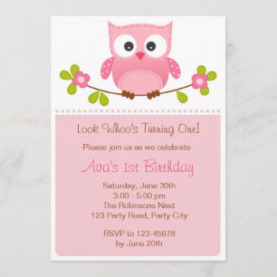 Owl Invitation - Girl 1st Birthday / Baby Shower